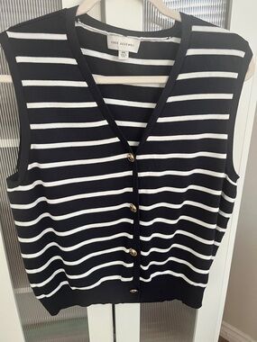 Free Assembly Black & White Striped Button-Front Knit Vest